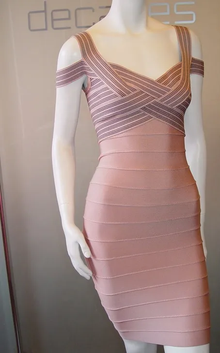 TOP Quality Women Sexy Jacquard Pink Rayon Bandage Dress 2015 Ladies Designer Bodycon HL For Girls | Женская одежда