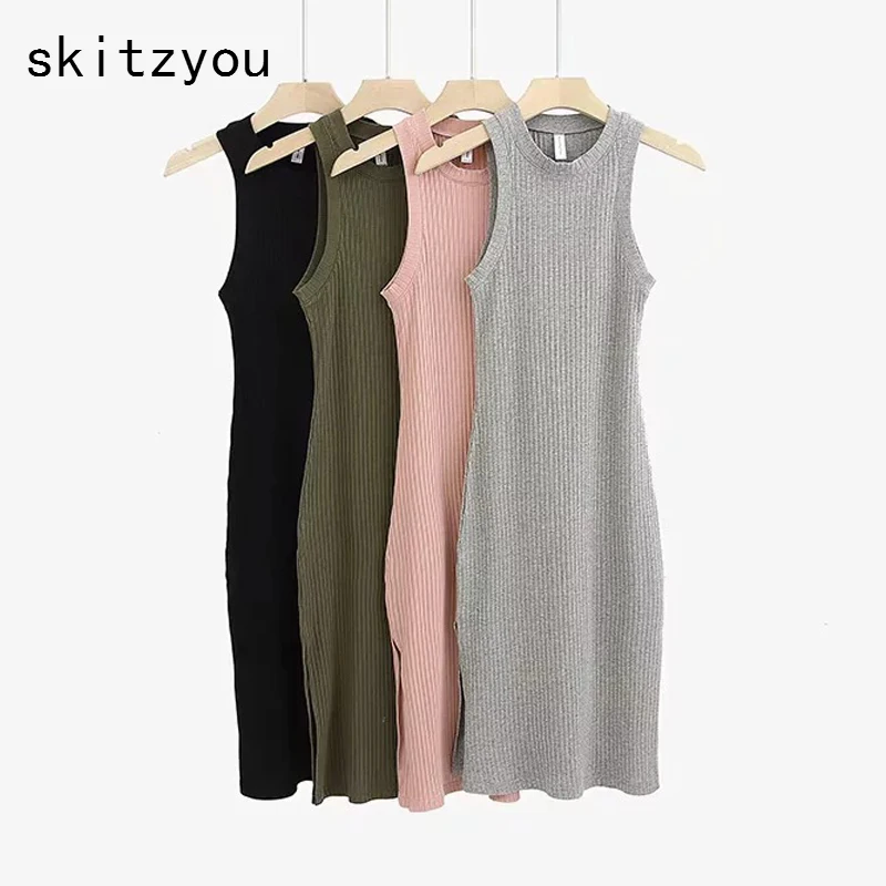 Skitzyou женское летнее длинное облегающее платье майка без рукавов с открытой