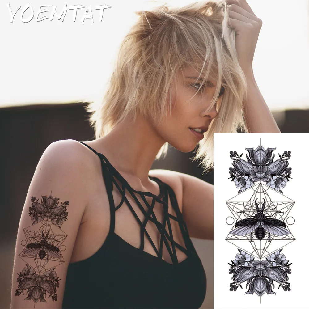 Временная тату наклейка черная белая с компасом и стрелами 1 шт.|tattoo sticker|waterproof tattoo