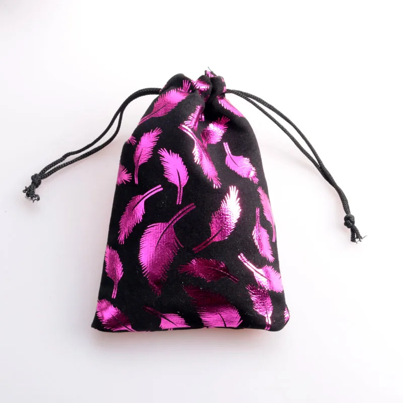 50pcs/lot 10x14cm Feather Design Velvet Bags Small Wedding Drawstring Gift Bag Pouches Cute Jewelry Candy Packaging | Дом и сад