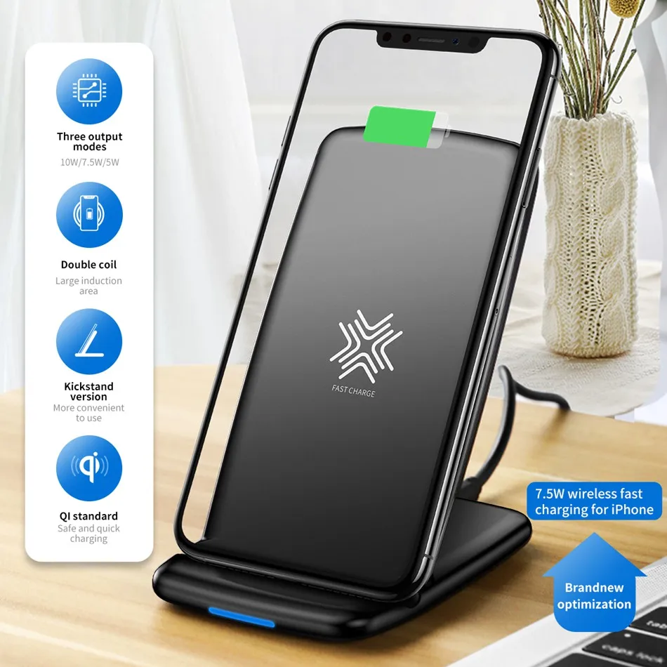 ROCK 10 Вт Qi Беспроводная зарядная подставка для samsung S9 S8 S7 Note 9 8 Быстрое беспроводное зарядное устройство для iPhone XS MAX XR X 8 Plus
