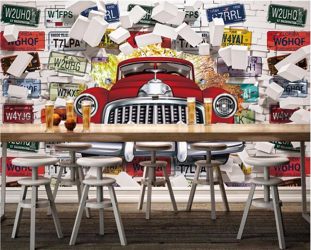 Пользовательские фотообои 3d обои винтажный автомобильный номерной знак картина