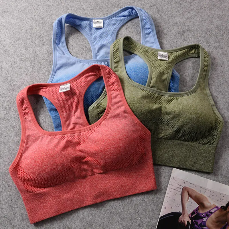 Ombre Energy Seamless Sports Bra Push Up Yoga For Women Gym Crop Top Racerback Workout Brassiere Fitness Tops Active Wear | Спорт и