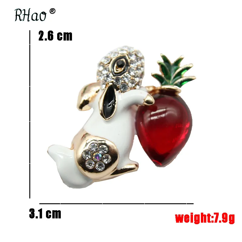 RHao Cute Crystal Rabbit with Carrot Brooch pins 6 colors choose White Enamel animal Brooches for Women Kids collar | Украшения и