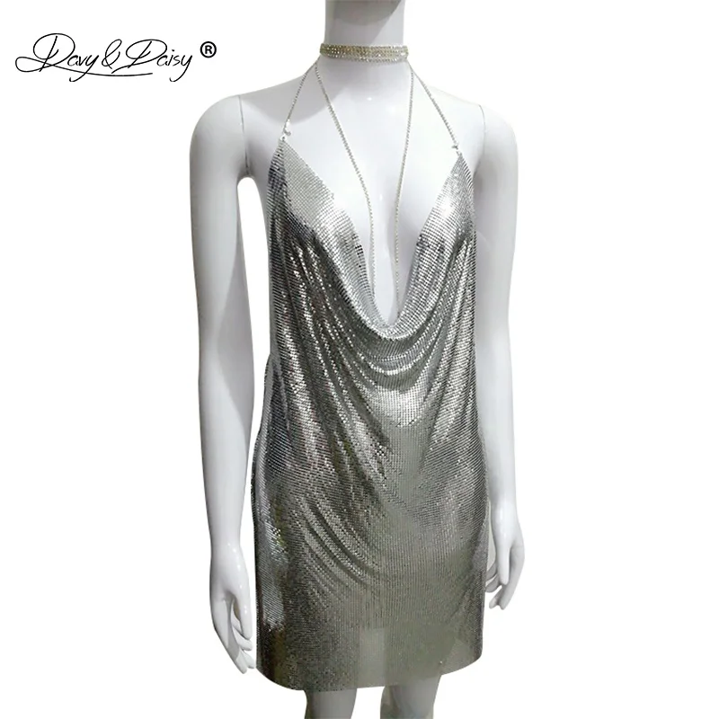 YX627 Silvery Женские платья davydaisy с металлической цепочкой с открытой спиной и открытыми плечами женское эротическое порно Клубное сексуальное женское белье сексуальные костюмы DR001 - Цвет: YX627 Silvery