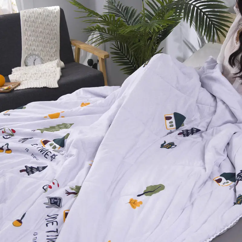 Leaf Pattern Soft Skin-friendly Summer Duvet Washed Cotton Thin Quilt Children Adults Duvet Pillowcase Wholesale(200x230cm