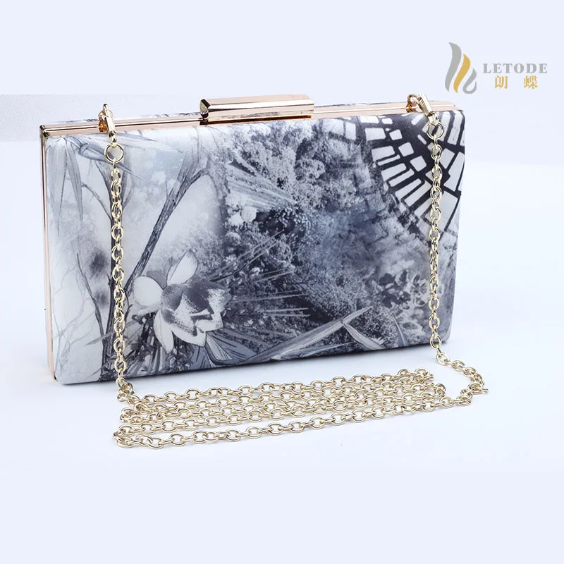 Bolsa Bolsos Female Flower Print bag ladies evening wedding flap clutch Frame Vintage Landscape elegant chain handbag 8238-2 | Багаж и