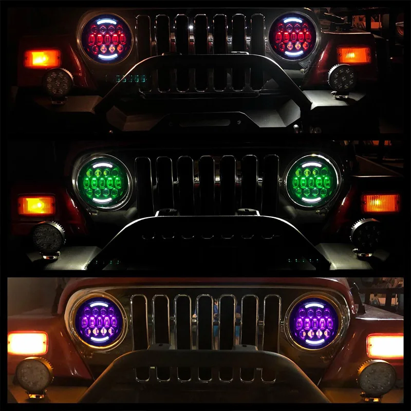 105 Вт 7 дюймов круглый RGB светодиодный фары с Hi/железо добывающей промышленности