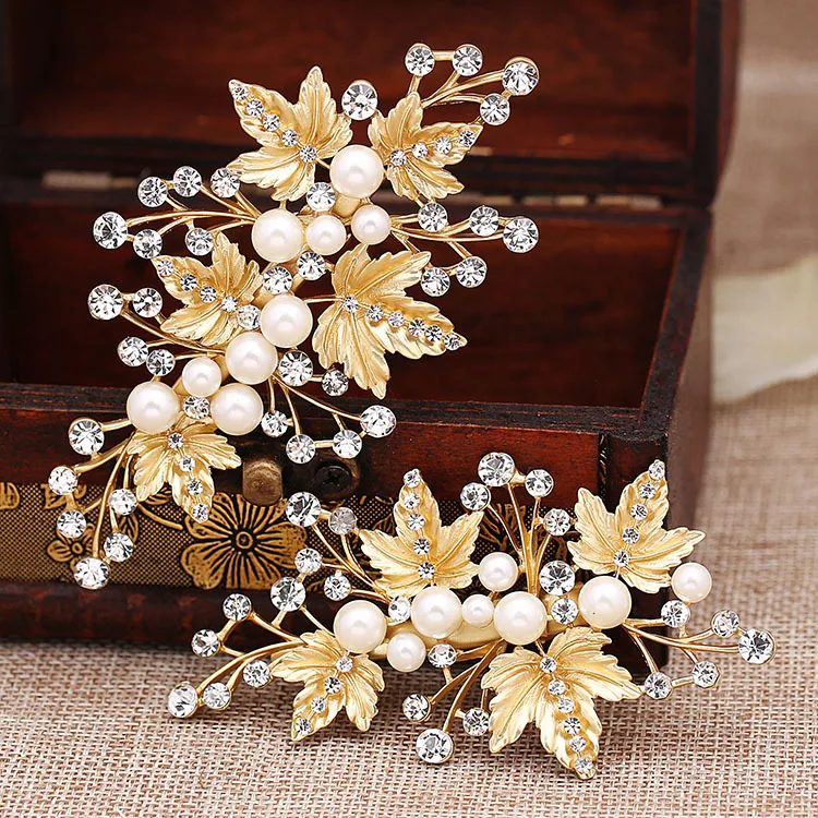 Заколка для волос с жемчугом и золотыми листьями 1 пара|jewelry punk|jewelry testerheaddress pics |