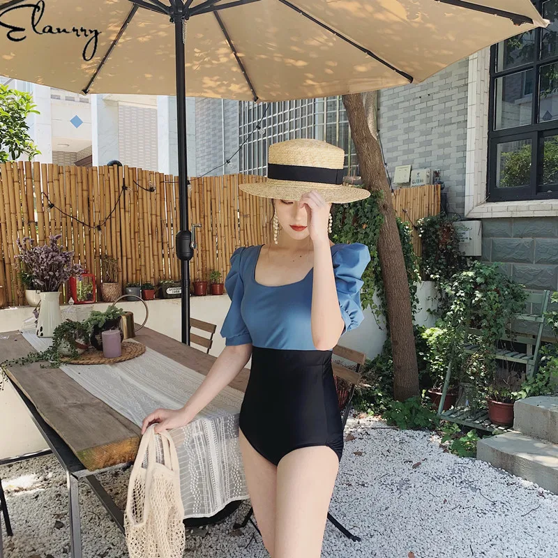 Женский слитный купальник с коротким рукавом винтажный сексуальный пуш ап