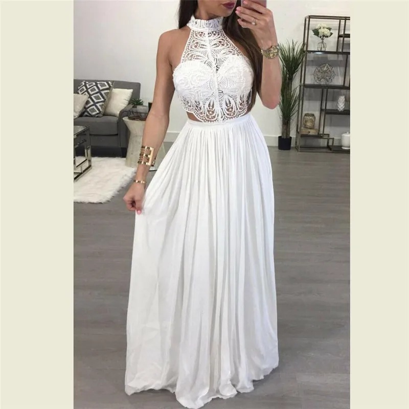 Женское платье Макси Boho с цветочным кружевом однотонные платья белого и красного