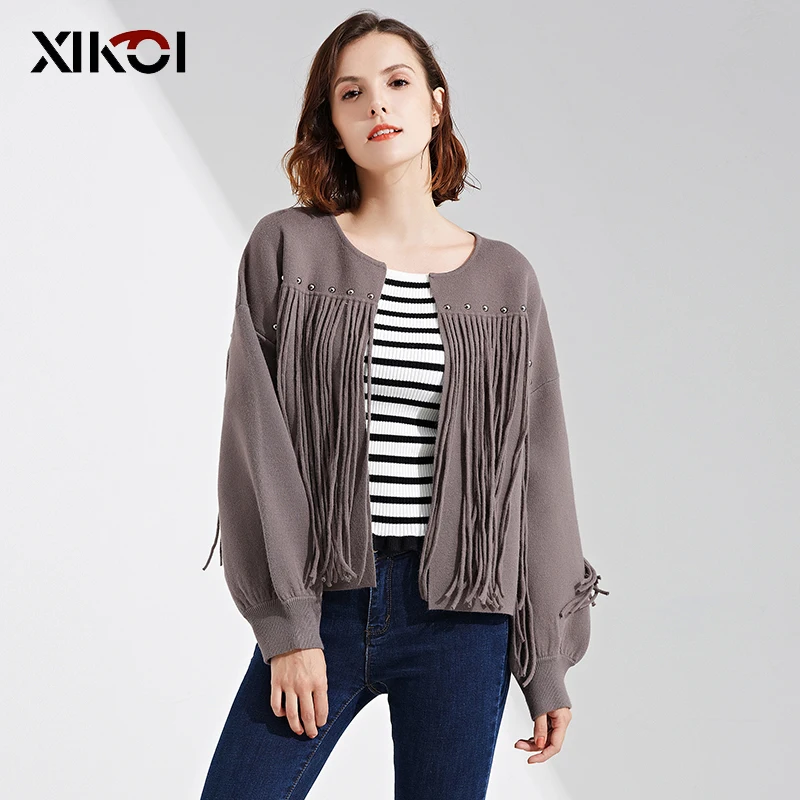 Модные женские плотные свитера с круглым вырезом полностью вязаные кардиганы