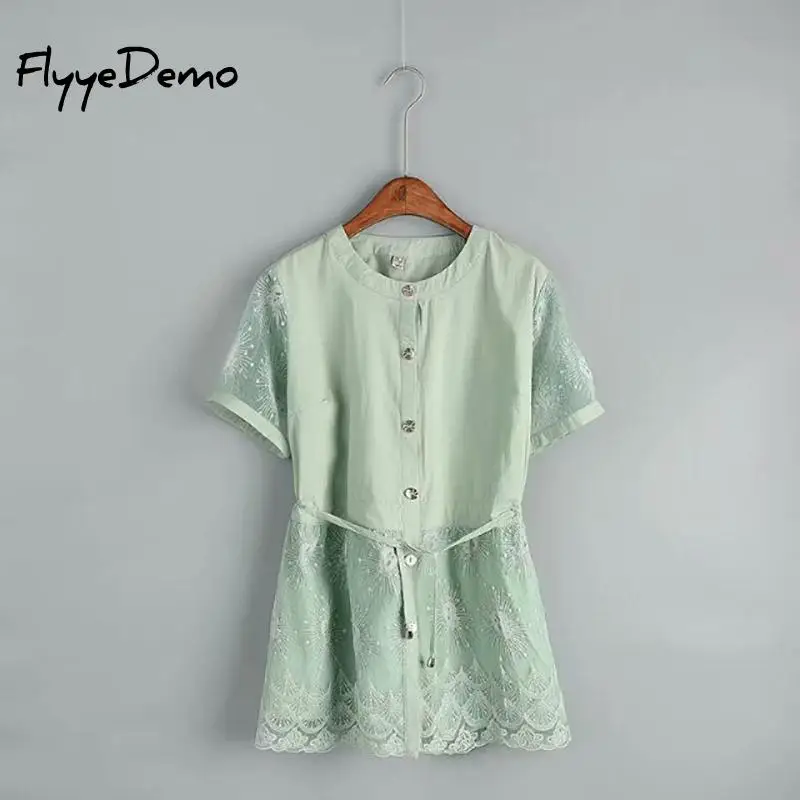 4XL Плюс Размер кружевная Лоскутная рубашка женские топы блузки с коротким