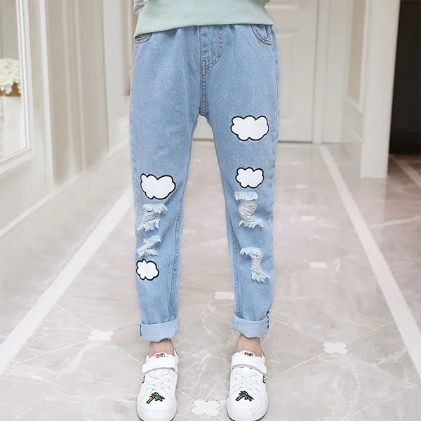 Брюки для девочек Новинка весна осень 2021 модные джинсы с дырками детские