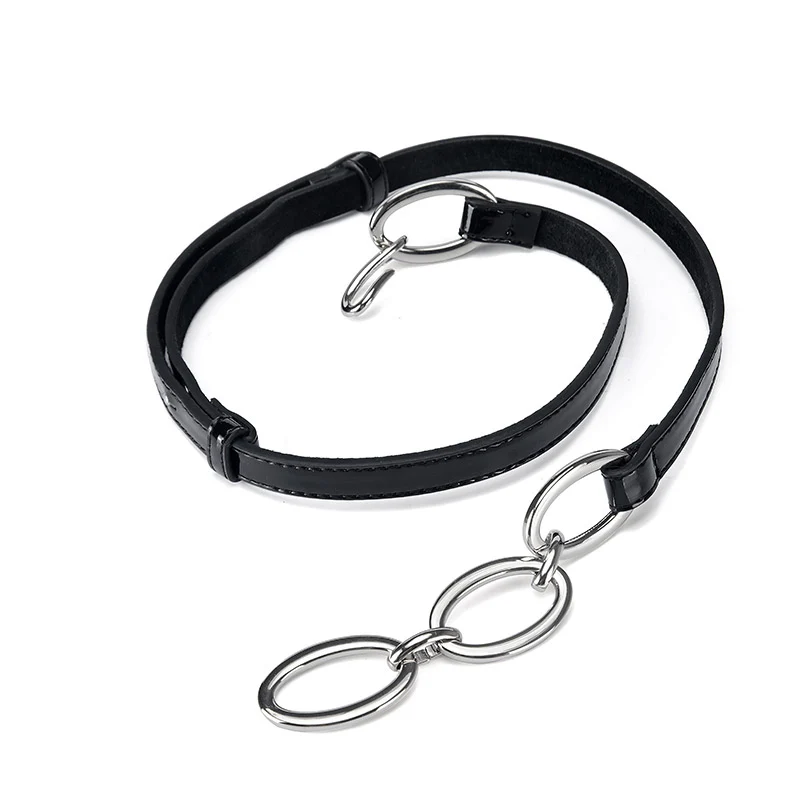 Ремень кожаный женский дизайнерский пояс с цепочкой чёрный| |