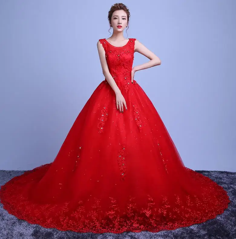 Vestido De Noiva новое белое/красное свадебное платье 100 см свадебное платье с соборным шлейфом размера плюс свадебное платье с кристаллами - Цвет: red with train