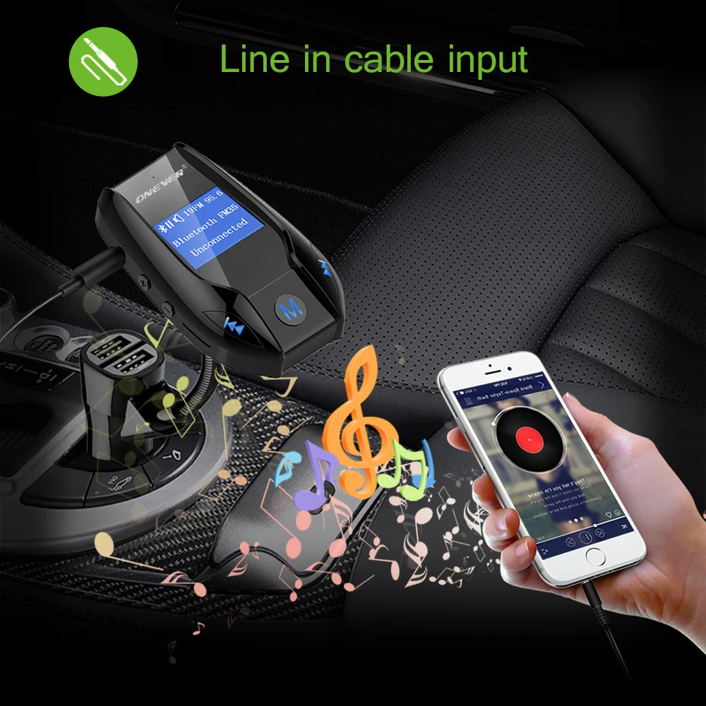 Onever ONEVER FM35 поворотный Bluetooth Автомобильный fm-трансмиттер MP3 плеер 3-USB автомобиля