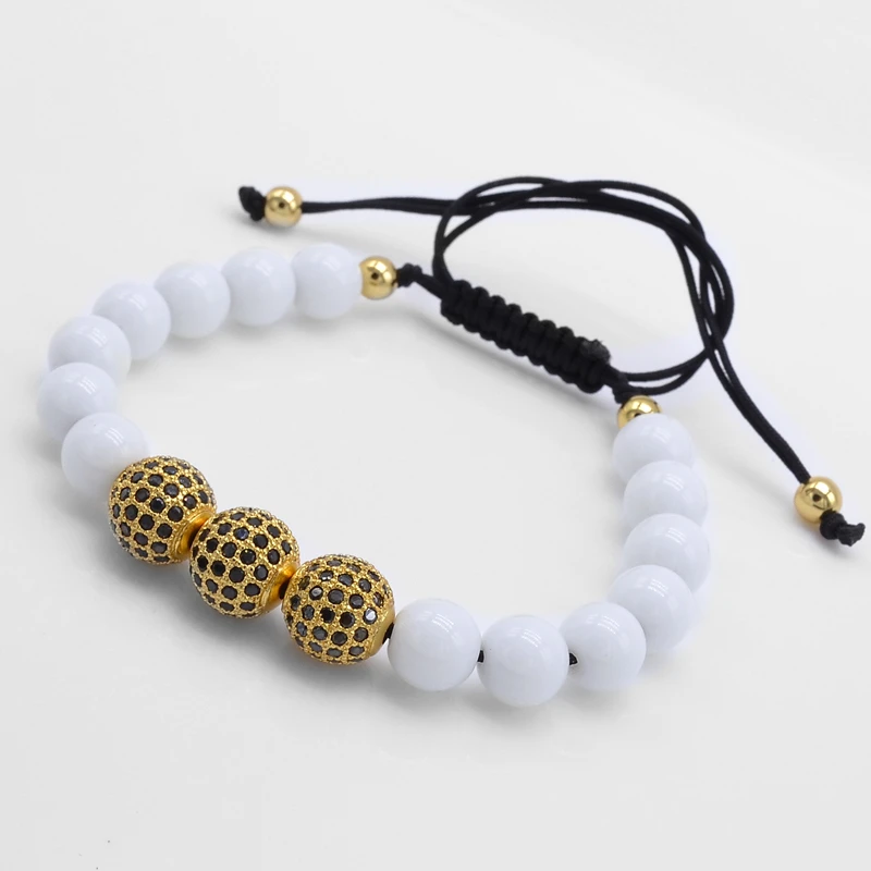 Женский браслет с бусинами из натурального белого камня 8 мм|bracelets for|macrame braceletbeads