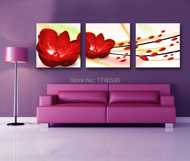 

Big 3pcs modern living room home wall decor abstract blooming red flower Wall Art picture print Painting prints on Canvas art