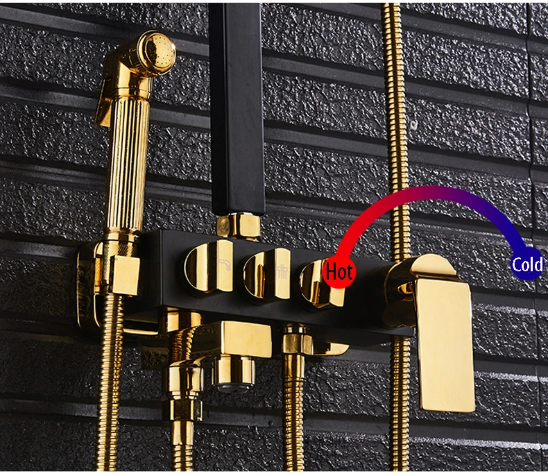 Набор для душа Senducs черный золотой Европейский стиль твердая латунь ванной набор