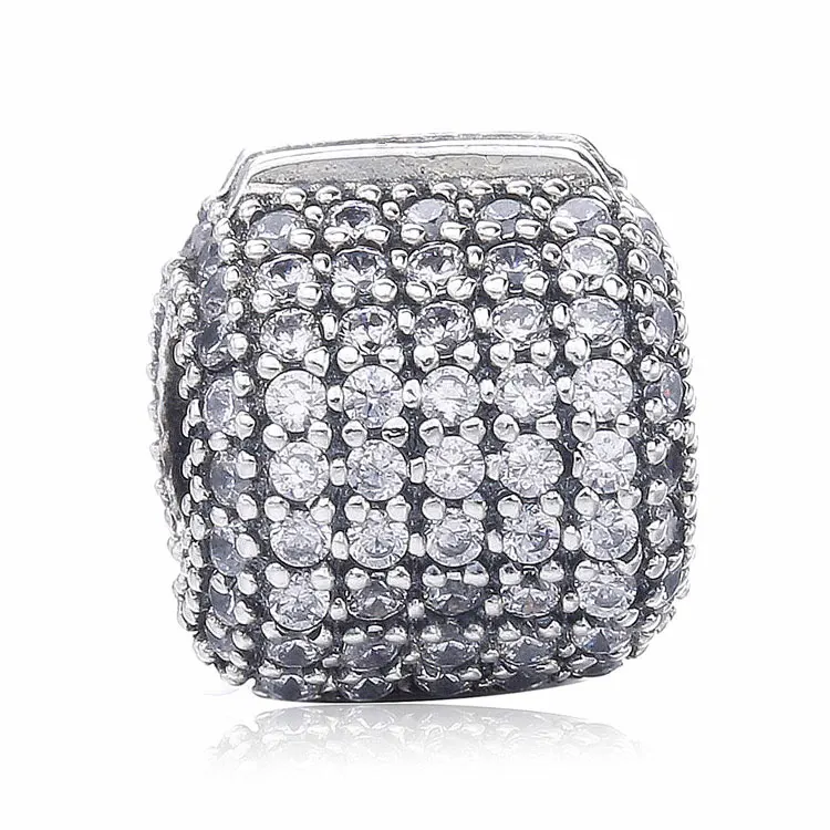 Authentic 925 Sterling Silver Stopper Pave Barrel Clear CZ Clip Charms heart Magnolia fit Bracelet European DIY Fashion Jewelry | Украшения