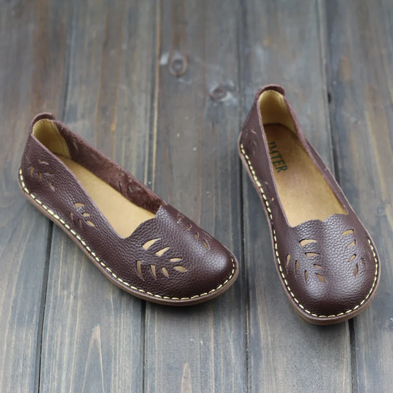 Туфли женские из натуральной кожи без застежки на плоской подошве дышащие с