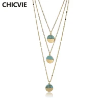 chicvie new layered necklace jewelry round metal with stone pendants display bohemia style statement pendant necklace sne170025
