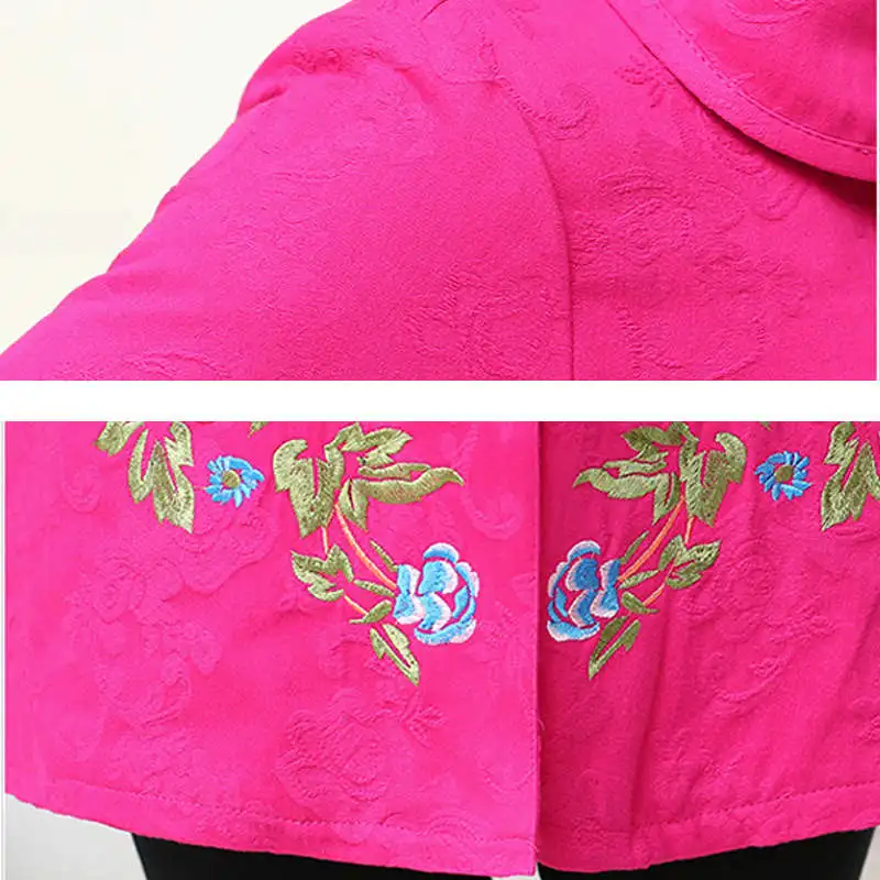 

2020 Middle Aged Woman Autumn Coat Single Breasted Slim Embroider Casual Outerwear Retro Big Size Flare Sleeve Jacket SS299