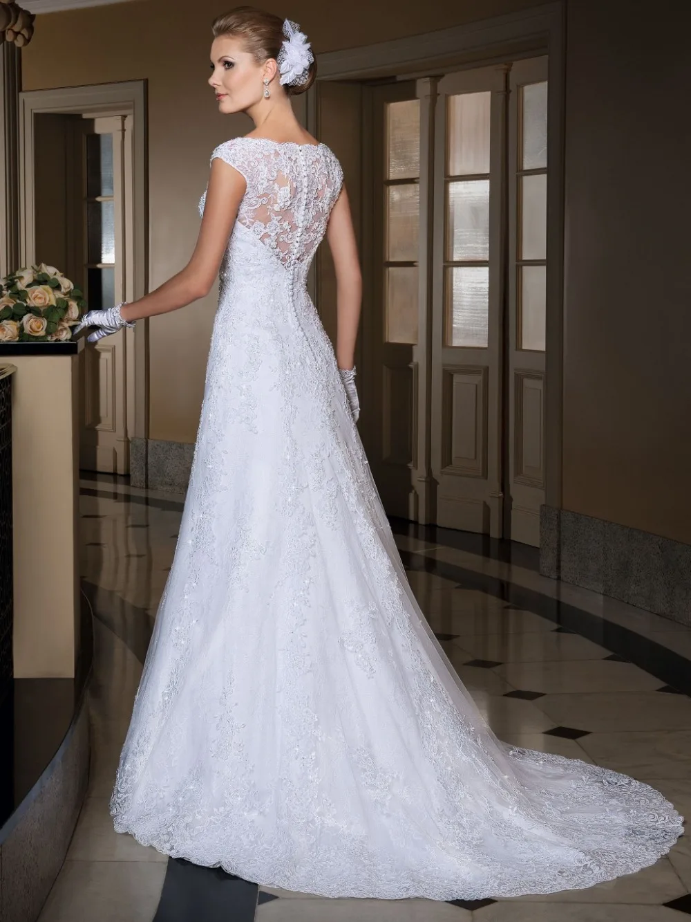 2014 свадебное платье трапециевидной формы с прозрачной спинкой на заказ vestido de noiva