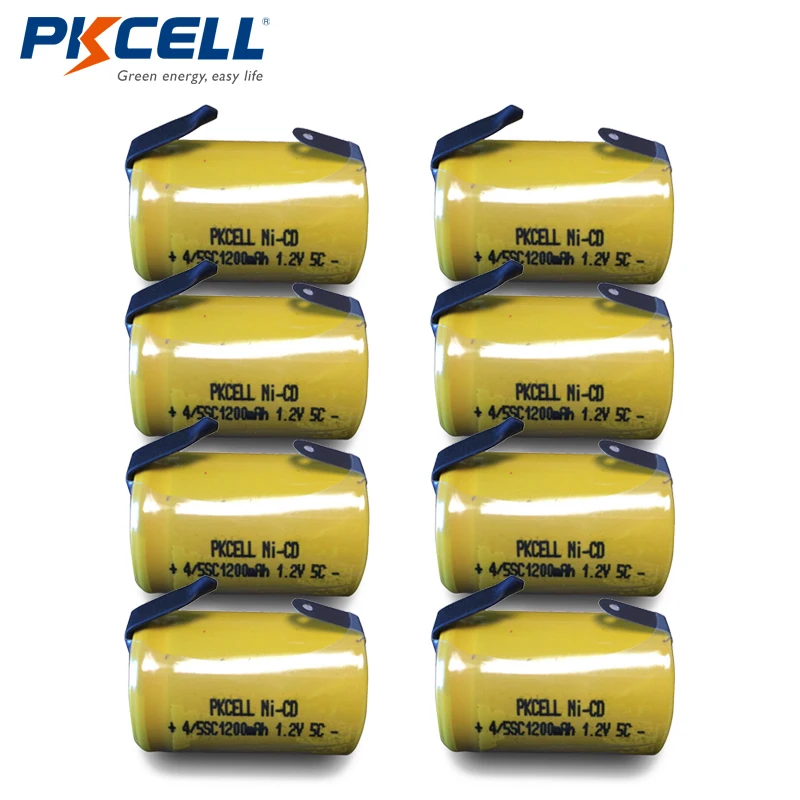

8 x 4/5 Sub C 1200mAh 1.2V 4/5 SC NiCd Rechargeable Ni-Cd 4/5SC Battery Flat Top With Tabs PKCELL