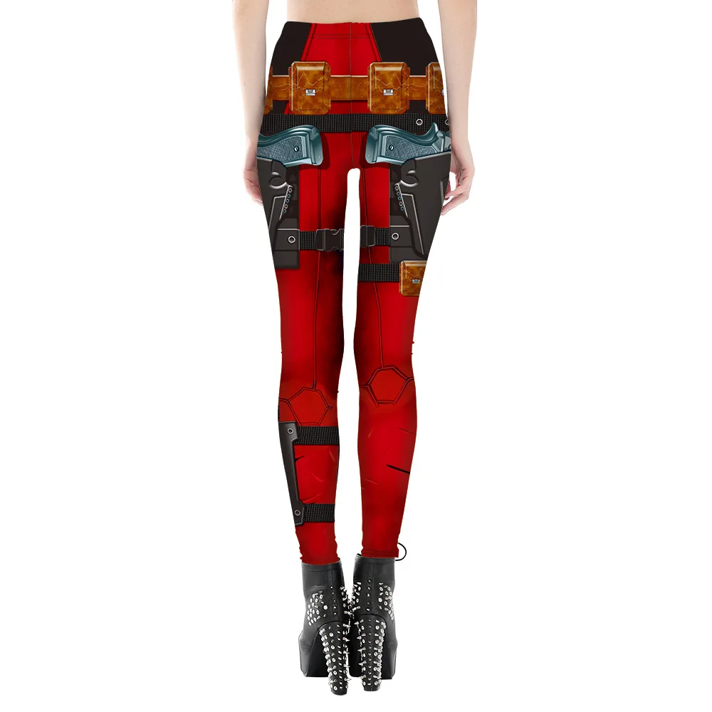 Женская мода костюм для занятий леггинсы винно-красного цвета с цифровым принтом