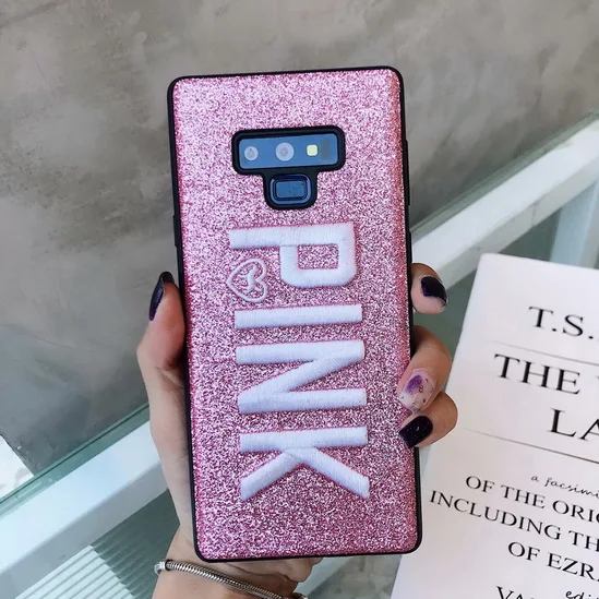 pink Элитный бренд Виктория Розовый чехол для Iphone XR XS Max X 7 8 Plus чехол сверкающий с блестками для Samsung Galaxy S8 S9 Plus Note 8 Note 9 - Цвет: pink