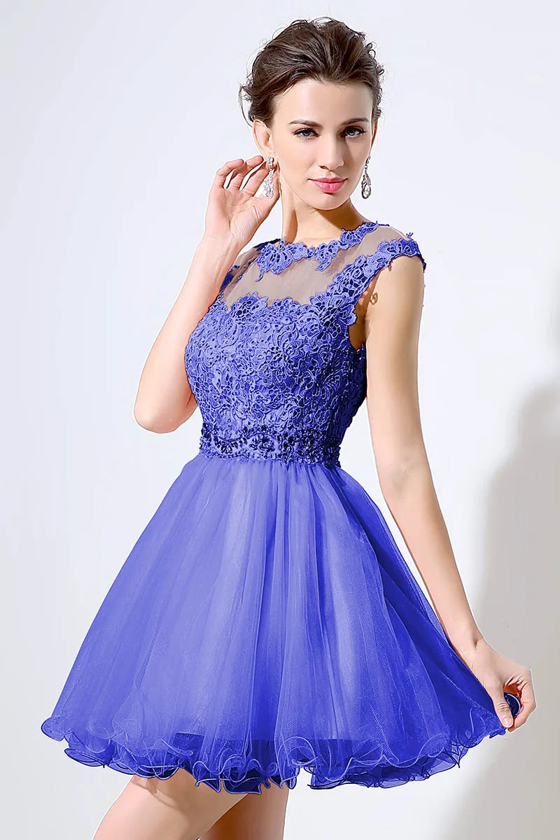 Navy Purple Милое платье для выпускного вечера с кружевами без рукавов, украшенное бусинами и кристаллами, Тюлевое мини-платье, вечерние платья без рукавов, Лидер продаж LX011 - Цвет: Navy Purple