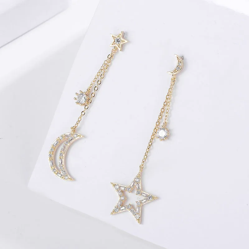 

Dorado New Zircon Star Moon Drop Earrings For Women Retro New Tassel Pendant Earring Jewelry pendientes mujer moda 2021