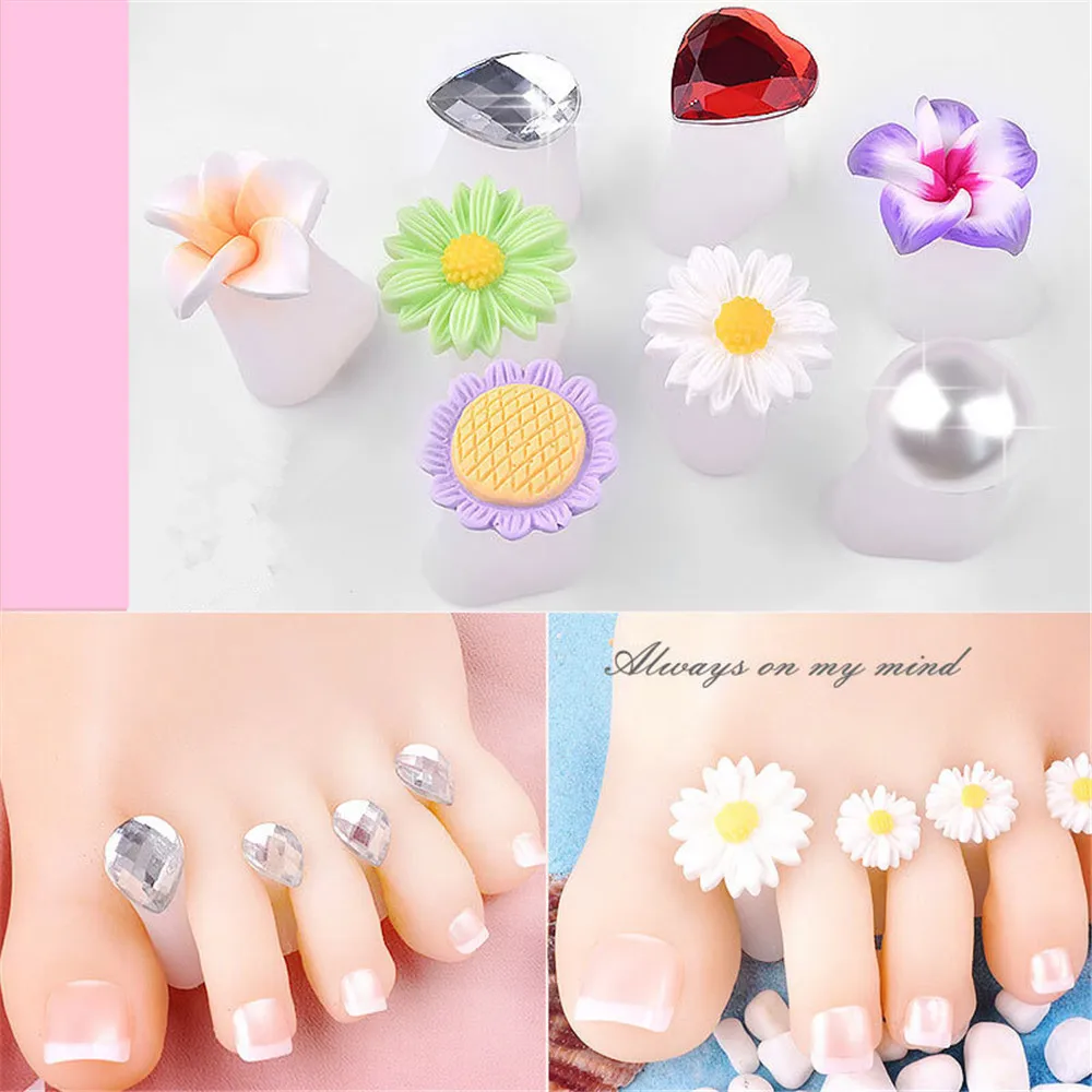 8 Pcs Cute Soft Silicone Toe Separator Finger Splitter Daisy Flowers Pearls Heart Rhinestones Foot Care Pedicures Tools | Красота и
