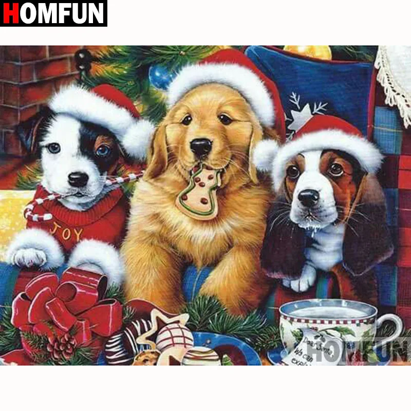 HOMFUN Full Square/Round Drill 5D DIY Diamond Painting &quotAnimal dog&quot Embroidery Cross Stitch Home Decor Gift A18132 | Дом и сад