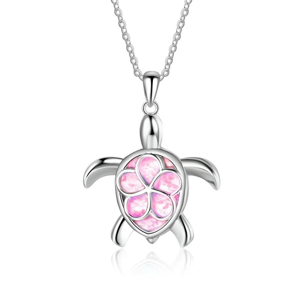 Уникальная черепаха, Пляжная бижутерия, милые Гавайские плюмерии, цветы, океанские животные, морская черепаха, черепаха, Красивая подвеска на ожерелье, женские подарки - Окраска металла: pink