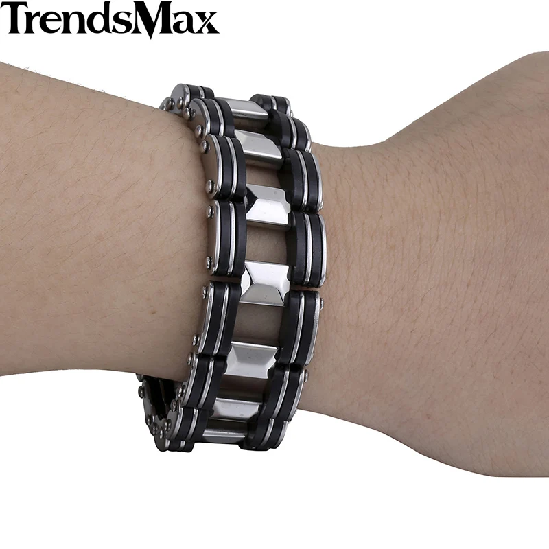 Мужской браслет из нержавеющей стали Trendsmax Черный резиновый в стиле хип хоп для