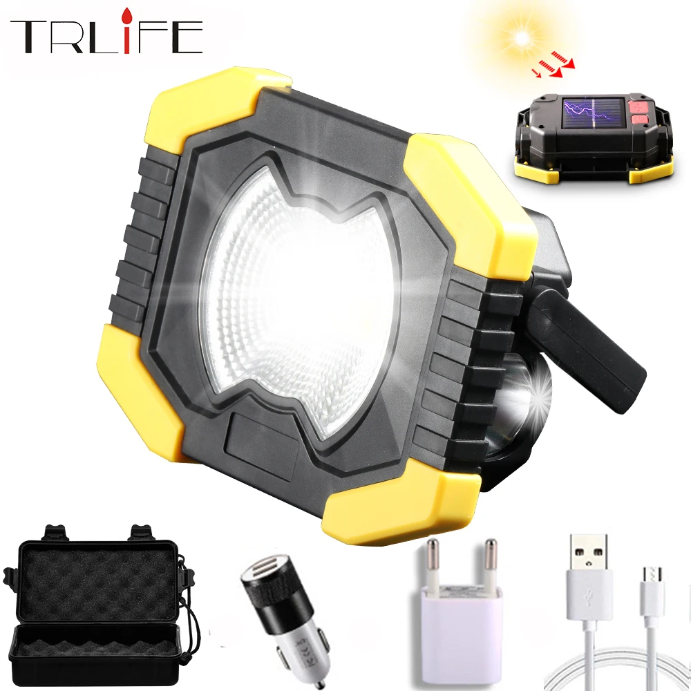 

80W LED Solar Work Light Poratble Tent Spotlight Floodlight Lantern COB Rechargeable 18650 or AA Battery Outdoor Lamp for Repair