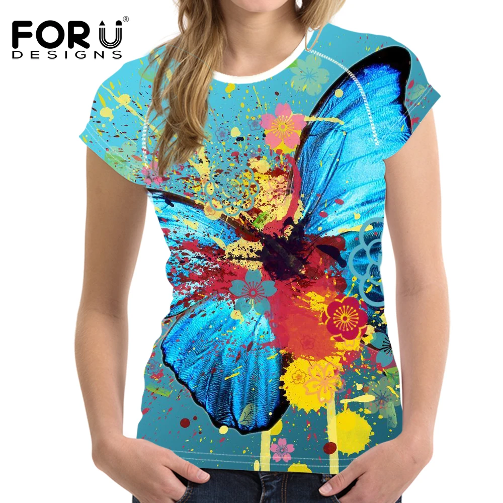 FORUDESIGNS/3D бабочка футболка с принтом женская летняя обувь нового дизайна для