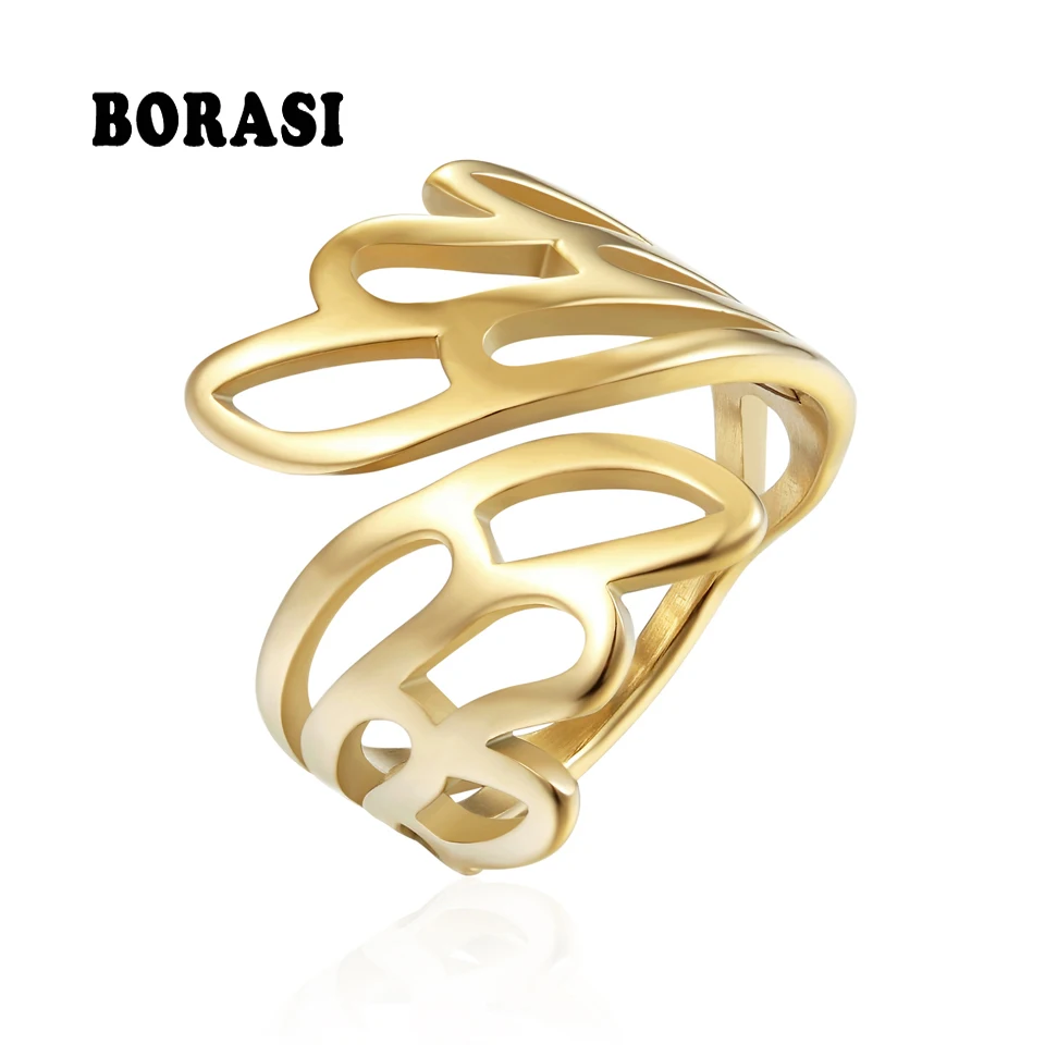 BORASI Gold Color Plant Style Rings For Women Stainless Steel Ring Party Fashion Female Jewelry Wedding Bands Wholesale Rings
