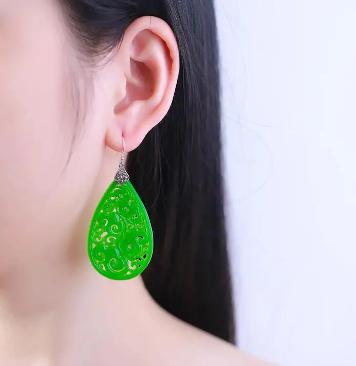 Сухие голубые серьги из нефрита с вырезами в виде травы | Украшения и аксессуары