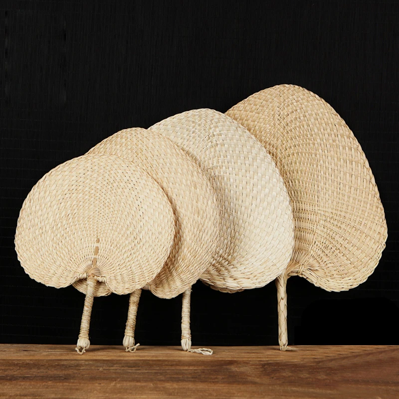 

Saim Hand-woven Straw Fan Chinese Style Crafts Hand Fan Ancient Handmade Palm Leaf Fans Wedding Party Hand Fan Decorative A-289