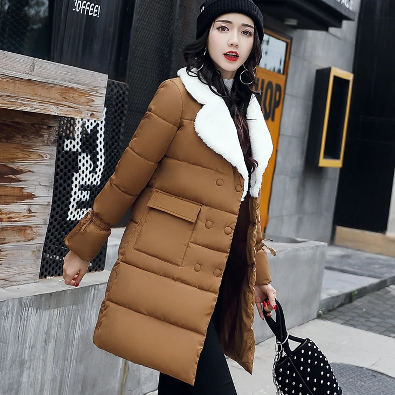 2017 fur turn down collar women winter coat female outerwear parka ladies thick warm long jacket slim jaqueta feminina | Женская одежда