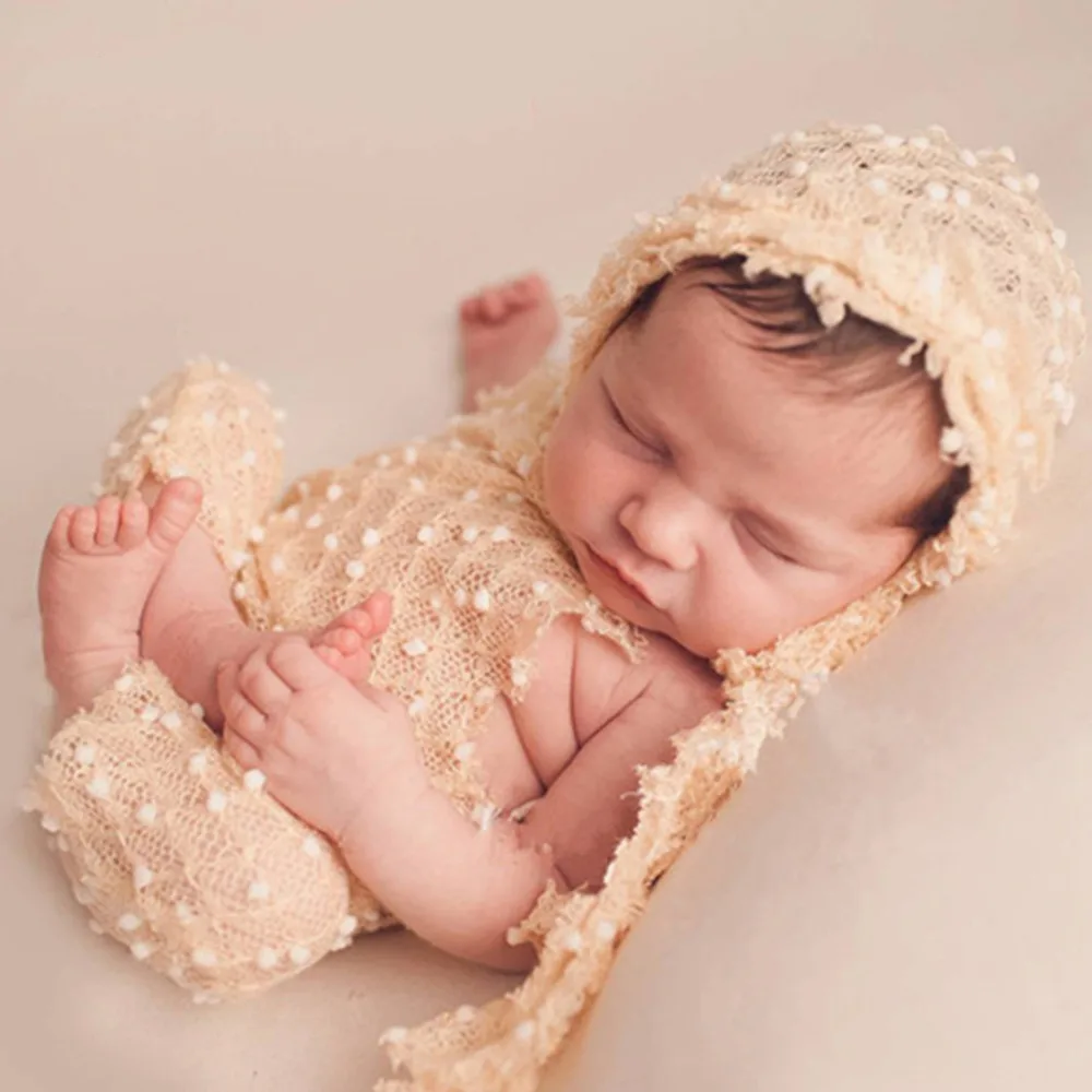 ISOCUTE 4 Pcs Newborn Photography Props Blanket Clothes Set Pebble Textured Stretch Knitted Wrap Baby Photo Hats and Overalls | Детская