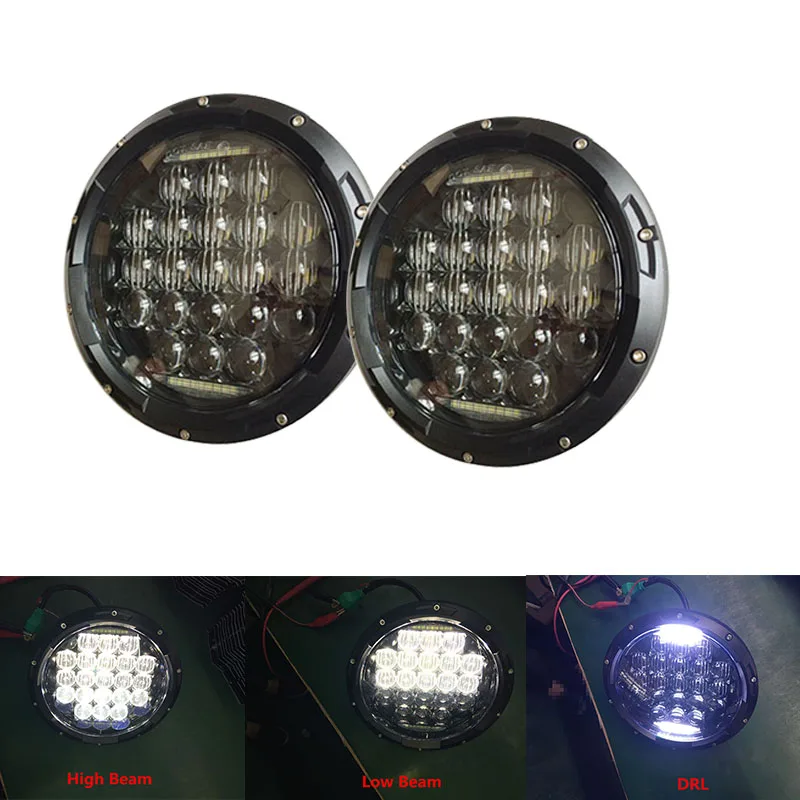 Пара черных светодиодных фар 5D 7 дюймов 75 Вт H4 Hi/Low beam с дневным ходовым светом для