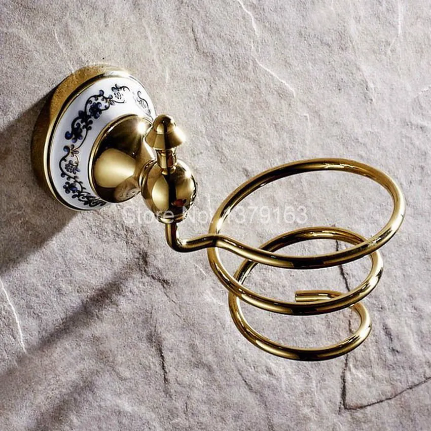 Роскошный Золотой латунный керамический базовый держатель для фена настенный