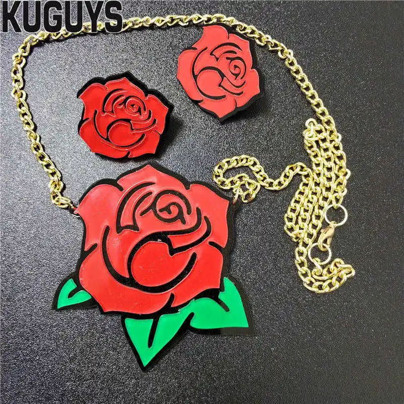 KUGUYS Trendy Jewelry Sets Fashion Flower Earrings for Women Vintage Red Rose Sexy Pendant Necklaces | Украшения и аксессуары