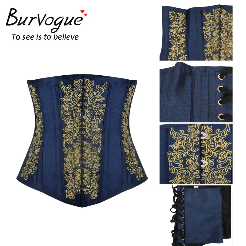 Burvogue Женский корсет под грудь атласный Стальные кости пояс готический стимпанк