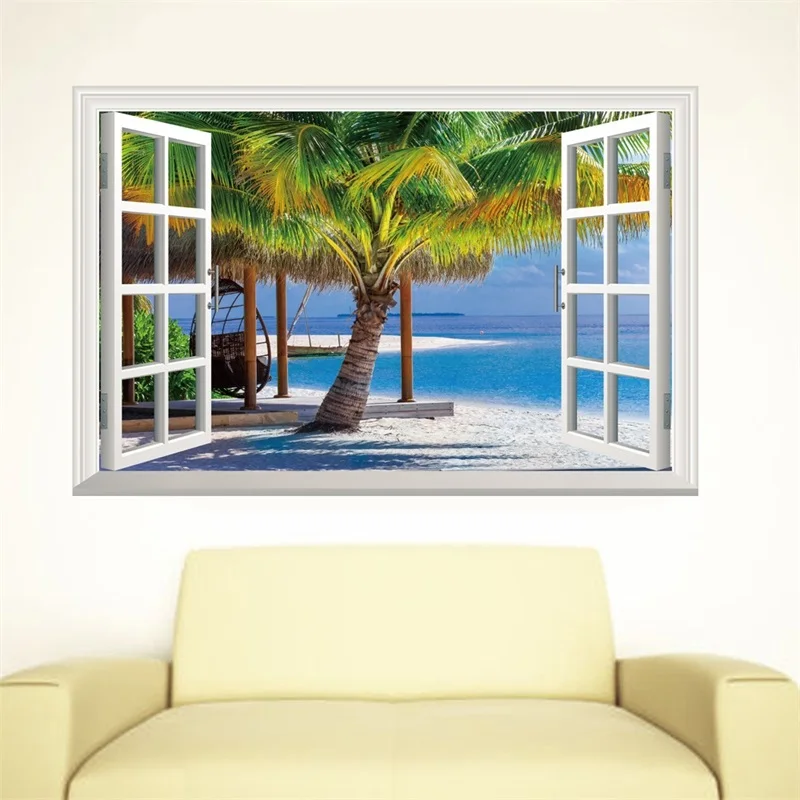 Наклейки с пальмами на море и пляже домашний декор для гостиной спальни 3d-пейзаж